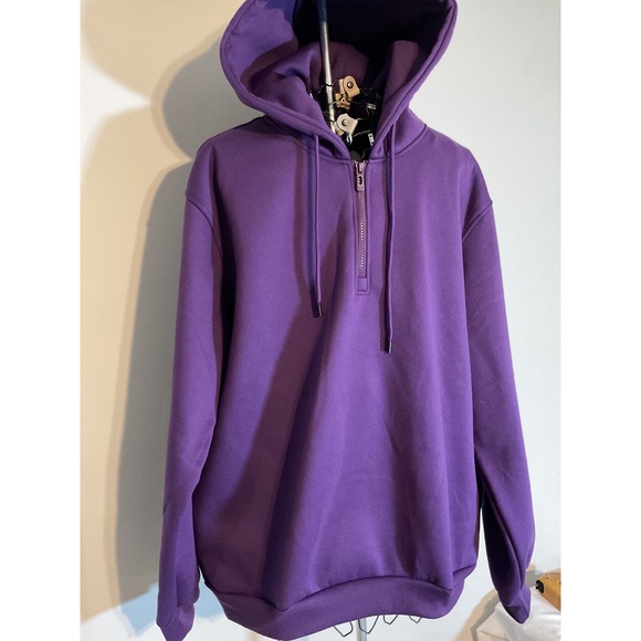 Fashion Clothes Mens Purple Quarter Zip Hoodie Sweatshirt Size Large NWT - Picture 1 of 8